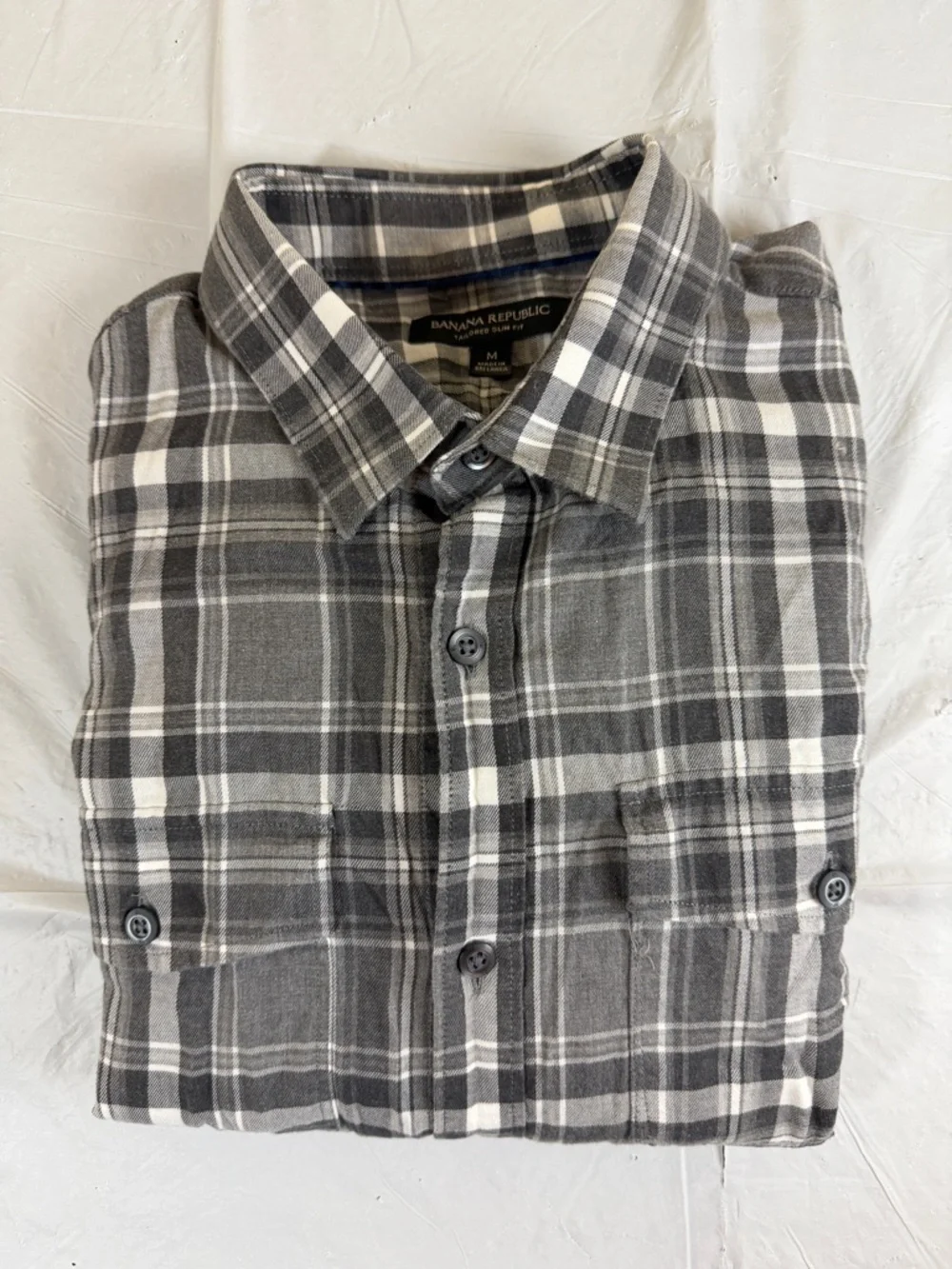 Banana Republic Gray and White Plaid‎ Casual Button-Down Shirt